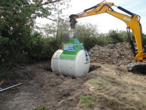 sewage treatment plant lowered in position