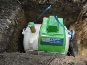 sewage treatment plant lowered in position